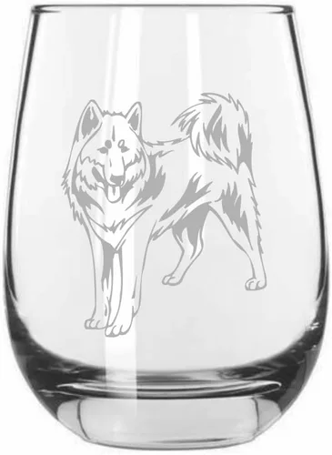 Miniatura 296 de Sakhalin Husky Dog - Copa de vino grabada personalizada de 15.25 onzas sin tallo