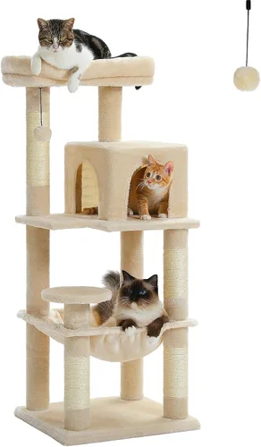 Miniatura 22 de PETEPELA Árbol de Madera para Gatos de Interior Torre de Múltiples Niveles con Postes Rascadores Cubiertos de Sisal, Condominio Acogedor, Hamaca