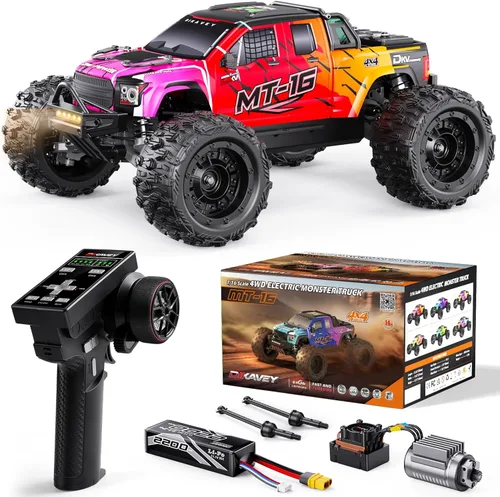 1/16 80km/h Camión RC sin escobillas 4WD, Coches de control remoto todo terreno actualizables con batería 3S, Camión RC todoterreno rápido Rojo