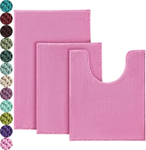 Miniatura 13 de Urvoix Juegos de Alfombras de Baño de 3 Piezas, Alfombra de Baño de Chenilla Antideslizante - Ultra Suave, Lavable, Tapete de Baño Súper Absorbente