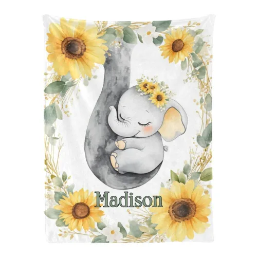Miniatura 6 de Manta de vellón personalizada para niños con nombre, bonita manta de bebé de elefante para cama (30 x 40 pulgadas)