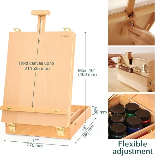 Miniatura 4 de VISWIN Juego de pintura acrílica de 51 piezas con caballete de mesa, kit de pintura con 12 pinturas acrílicas, lienzos, pinceles, paleta, bloc