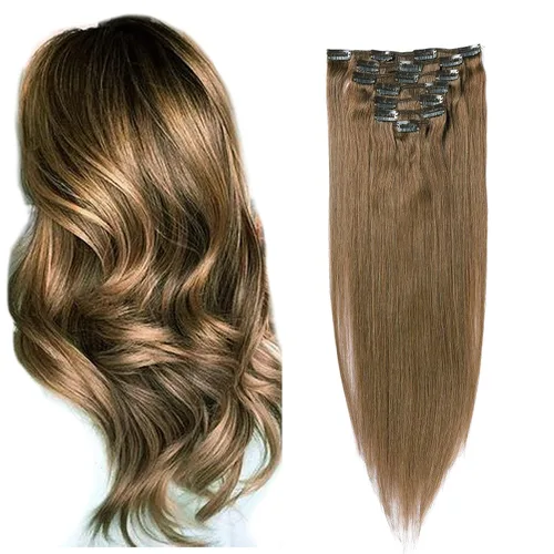 Miniatura 25 de Extensiones de cabello con clip Ubetta de cabello humano real, extensiones de cabello negro azabache con clip, 7 piezas, 70 g, extensiones