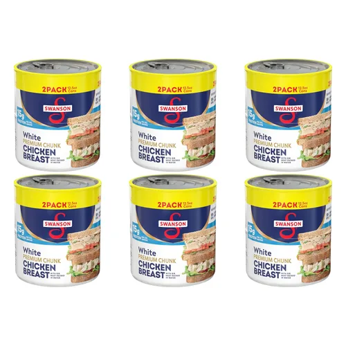 Miniatura 16 de Swanson 25% menos sodio, pechuga de pollo premium en agua enlatada en trozos blancos, lata de 12.5 OZ