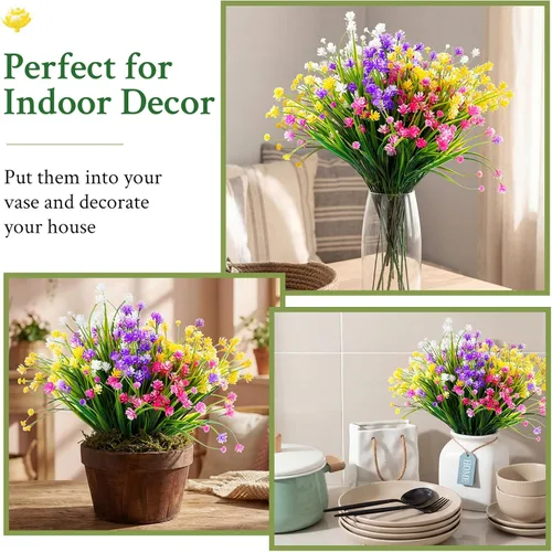 Miniatura 7 de Hoteam 40 paquetes de flores artificiales para exteriores, resistentes a los rayos UV, plantas de plástico para exteriores, primavera, verano