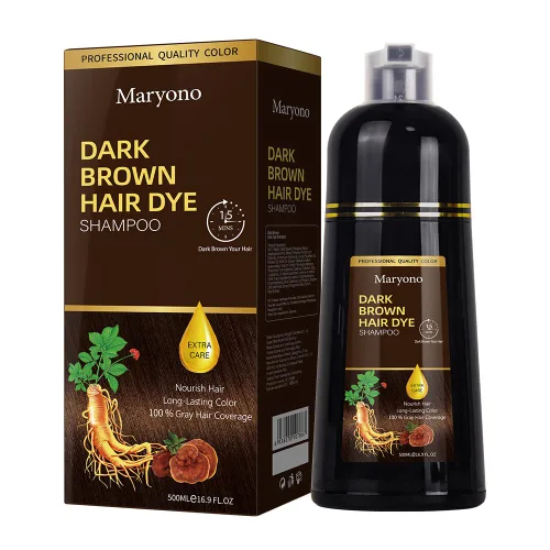 Maryono Champú de tinte para el cabello castaño oscuro 3 en 1 para cobertura de canas, ingredientes herbarios, color instantáneo, para mujeres y