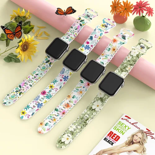 Miniatura 6 de Correa de encaje floral compatible con Apple Watch de 40mm 44mm 46mm 41mm 45mm 38mm 42mm 49mm, mujeres, correa deportiva de repuesto de silicona B