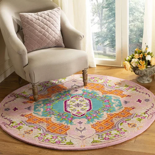 Miniatura 20 de SAFAVIEH Bellagio Collection - Alfombra decorativa de 2 x 3 pies, azul y rosa, hecha a mano de lana de medallón, ideal para zonas de alto tráfico