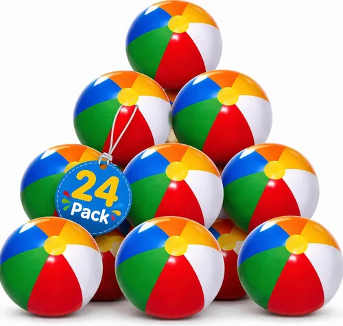 4E's Novelty Paquete de 24 bolas de playa inflables de 16 pulgadas a granel 24 – recuerdos de fiesta de cumpleaños en la piscina para niños, bolsas