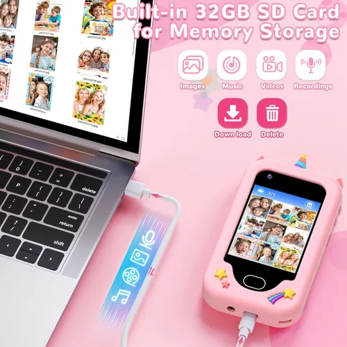 Miniatura 7 de Lapare - Teléfono inteligente para niñas, regalos de Navidad y cumpleaños para niñas de 3 a 10 años, juguetes para niños, teléfono celular de rosa01