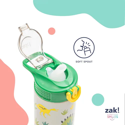 Miniatura 4 de Zak Designs Sage Kids - Botella de agua para la escuela, viajes o en casa, botella de agua de acero inoxidable de 14 onzas con pajilla, asa y tapa