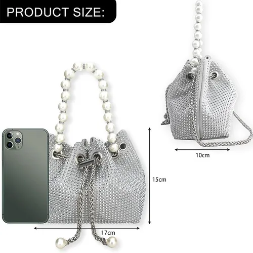 Miniatura 5 de Bolso de mano con diamantes de imitación plateados, brillante y delicado, bolso de noche de diamantes de imitación plateado de lujo, ligero