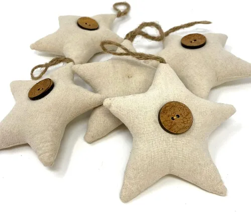 Miniatura 7 de Juego de 5 adornos de algodón hechos en casa con corazón y estrella americana, a cuadros y rayas, para Navidad, San Valentín o boda, con botón