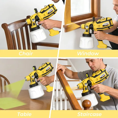 Miniatura 7 de KORKIE Pulverizador de pintura de 1250 W para pintura de casa, pistola eléctrica HVLP de 47.3 fl oz con 5 boquillas de latón, 3 patrones y luz LED