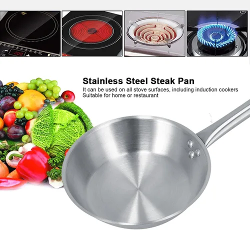 Miniatura 3 de Sartén de acero inoxidable, sartén de una sola manija, utensilios de cocina de inducción, ideal para cocinar en casa y chef profesional