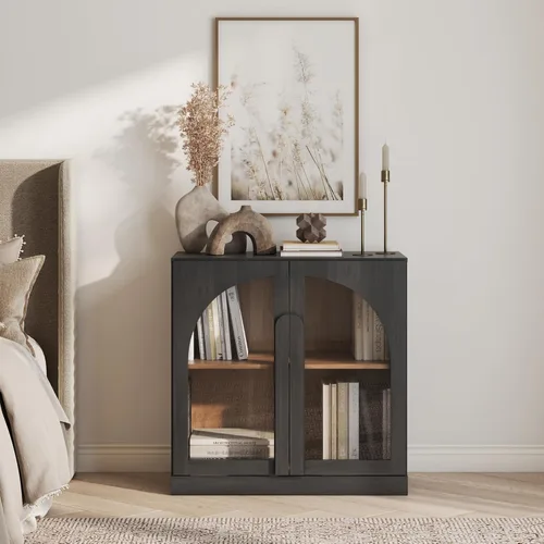 Miniatura 43 de BELLEZE Aparador Modular Acanalado Buffet con Almacenamiento, Mesa Consola Moderna de Mediados de Siglo con Puertas Arqueadas Simétricas, Elegante