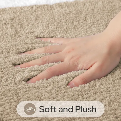 Miniatura 2 de HOMEIDEAS Juego de 2 alfombras de baño de microfibra súper suave y absorbente, antideslizantes y lavables a máquina (beige)