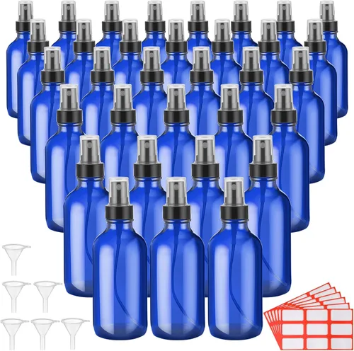 Fumete 36 botellas de spray de vidrio de 4 onzas, botella de spray de vidrio de niebla fina, recipientes de líquido recargables con 6 etiquetas, 6