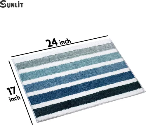 Miniatura 2 de Sunlit Alfombra de baño azul ombré, alfombra de baño náutica para baño, antideslizante, 24 x 17 pulgadas, azul y blanco