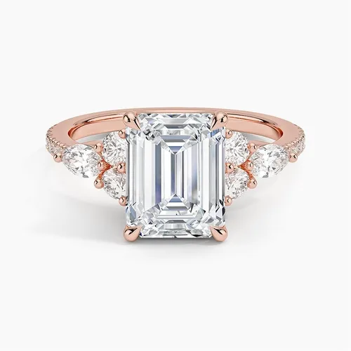 Miniatura 5 de IGI 2.56 Carat White Emerald Excellent Cut Four Claw Prongs Lab Created Diamond Engagement Ring With Side Marquise and Round Lab Diamonds In 14k