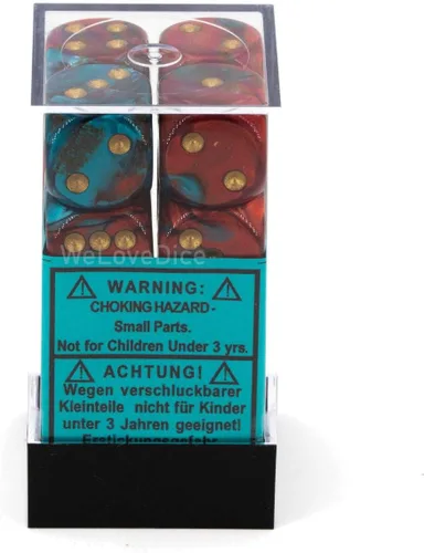 Miniatura 2 de DND - Juego de dados poliédricos de plástico Géminis de 0.63 pulgadas, color rojo, verde azulado y dorado, dados de mazmorras y dragones, incluye 12