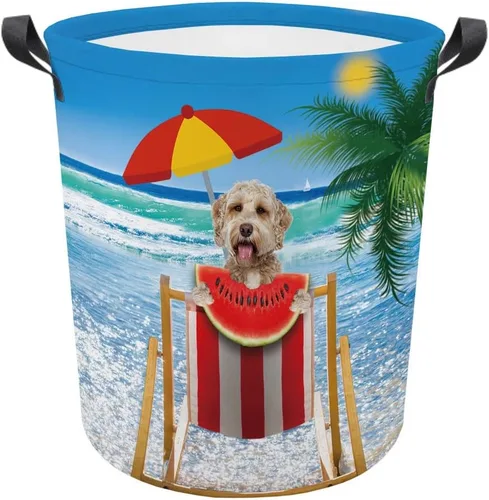 Miniatura 16 de Cesta plegable con estampado de perro, lindo Cavalier King Charles Spaniel Sandía con asa, caja de juguetes, bolsa de almacenamiento