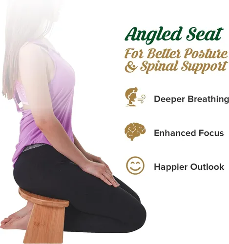 Miniatura 3 de Monk & Llama Banco de meditación – Taburete plegable y ergonómico de bambú – Perfecto banco Seiza silla de meditación para oración y viajes – Gris