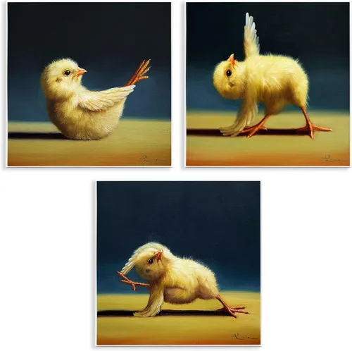 Stupell Industries Yoga Chick Trio Painting Funny Farm Animals Stretching, placa de pared con diseño de Lucia Heffernan, 12 x 12 pulgadas, color
