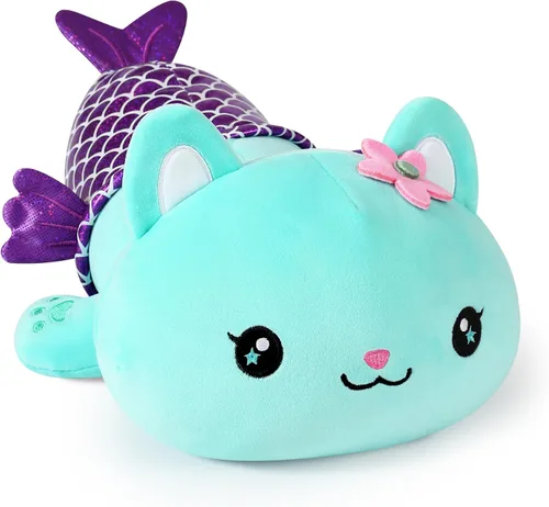 Onsoyours Lindo gatito sirena de peluche de gatito, suave almohada de felpa de gato sirena para niños (sirena de gato azul, 12 pulgadas)