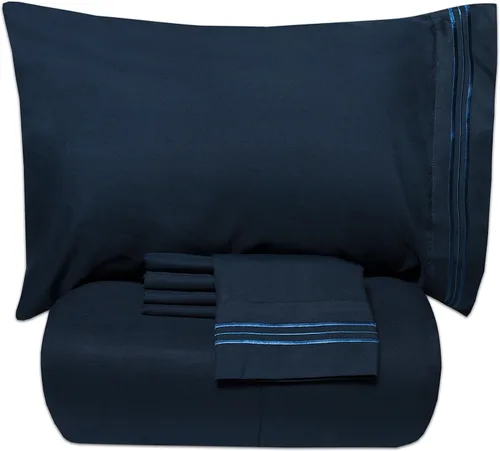 Miniatura 5 de Sweet Home Collection - Lujoso juego de sábanas y edredón de 5 piezas de color sólido para cama, en una bolsa, Agua (Aqua), gemelo
