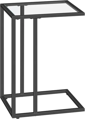 Miniatura 9 de HOOBRO Mesa auxiliar en forma de C, mesa auxiliar para sofá, mesa de sofá para espacio pequeño con vidrio templado, marco de metal, estilo moderno