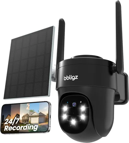 AOV Cámaras de seguridad inalámbricas para exteriores con panel solar de 6 W, cámaras de grabación continua 24/7 para seguridad del hogar, WiFi 6,