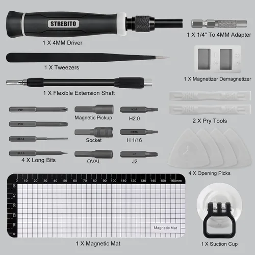 Miniatura 7 de STREBITO Juego de destornilladores de precisión 153 en 1 juego de destornilladores pequeños con estuche, destornillador magnético, kit de Gris