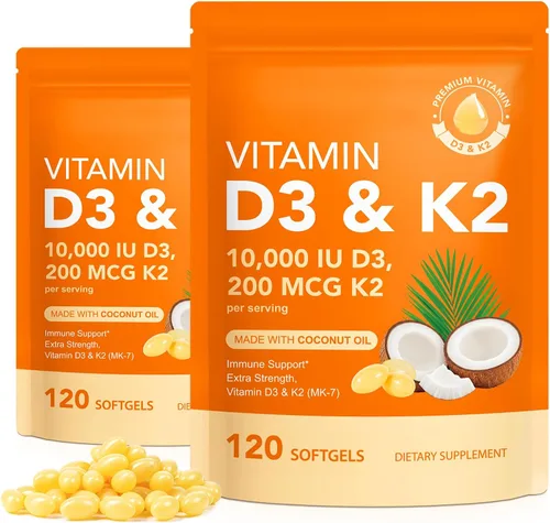 Miniatura 11 de 2 Bolsas de Suplemento de Vitamina D3 K2 en Cápsulas Blandas, Cápsulas Blandas de Vitamina D3 K2 con 10000 UI Apoyan la Salud del Sistema Inmune