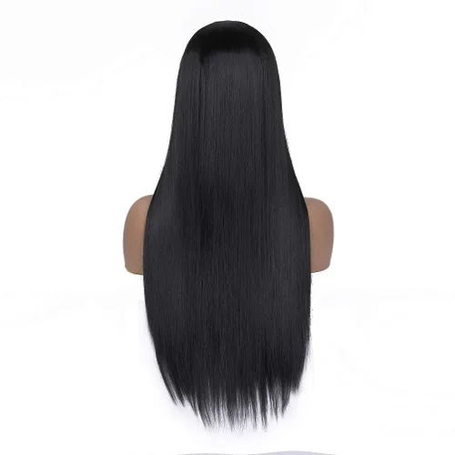 Miniatura 4 de YunYan Peluca negra para mujer, peluca larga y recta de color natural, peluca sintética resistente al calor, densidad del 150%, 26 pulgadas