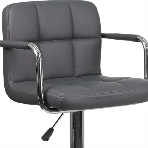 Miniatura 7 de Flash Furniture Taburete de bar de altura ajustable de vinilo acolchado gris contemporáneo con brazos y base cromada