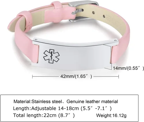 Miniatura 47 de MPRAINBOW Pulsera de alerta médica personalizada para mujer, correa de reloj de cuero genuino, grabado de doble cara, diabetes, epilepsia, joyería