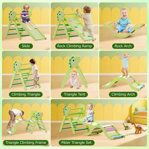 Miniatura 2 de Pikler - Juego de triángulos con cojín, juguetes de escalada 9 en 1 para niños pequeños en el interior, juguetes de escalada de madera plegables