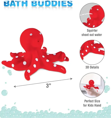 Miniatura 2 de DolliBu Octopus Bath Buddy Squirter - Juguete flotante de goma de pulpo rojo, divertido juego de baño para niños pequeños, lindo juguete de animales