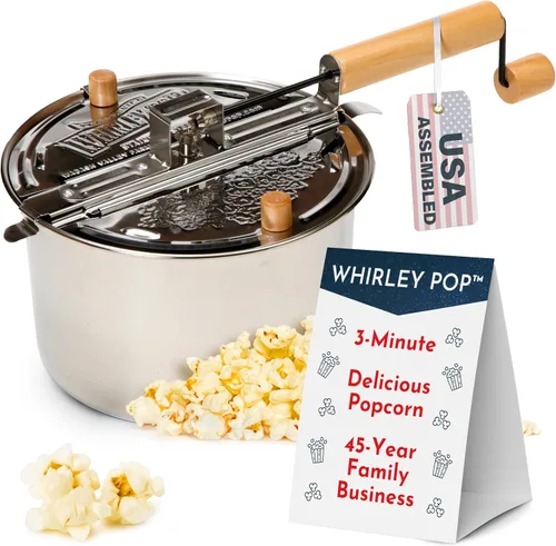 Miniatura 12 de Original Whirley - Máquina para hacer palomitas de maíz de 6 cuartos de galón, máquina de palomitas de maíz de acero inoxidable con engranajes