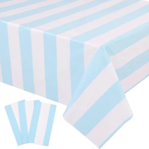 Miniatura 16 de Kesfey - Paquete de 3 manteles de plástico desechables, 54 x 108 pulgadas, diseño horizontal a rayas azul y blanco, náutico, impermeable, Rayas