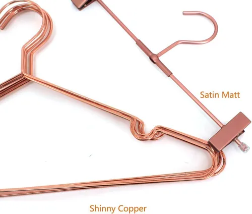 Miniatura 5 de Paquete de 10 perchas de 13 pulgadas para niños, color oro cobre rosa, con alambre de metal brillante, para almacenamiento y exhibición de camisas