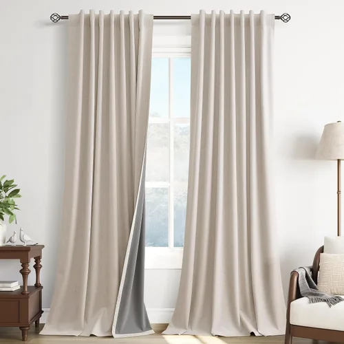 Miniatura 35 de Guken Cortinas opacas de lino, 2 paneles rústicos, elegantes, 100% opacas, con aislamiento térmico, banda de ganchos y trabilla trasera, 52 x 84