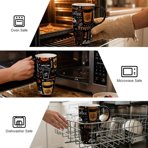Miniatura 3 de Topadorn Taza de café de cerámica de 17 onzas con tapa y caja de regalo, taza de té de porcelana para amantes del café, café con leche capuchino