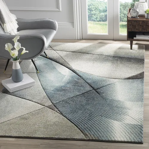 Miniatura 7 de SAFAVIEH Hollywood Collection - Alfombra decorativa de 2 pies 7 pulgadas x 5 pies, gris y azul, diseño moderno de mediados de siglo, no desprende