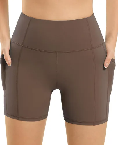 Miniatura 3 de Persit - Pantalones cortos de yoga de cintura alta para mujer con bolsillos laterales e interiores, no transparentes, pantalones cortos atléticos