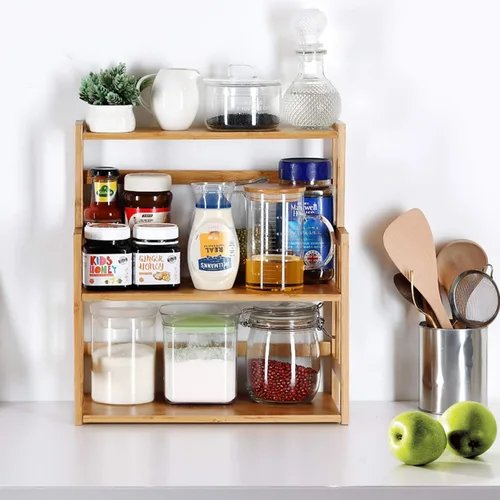 Miniatura 2 de Estante de bambú para especias de 3 niveles, organizador de encimera de cocina, estante ajustable para hierbas, frascos y botellas