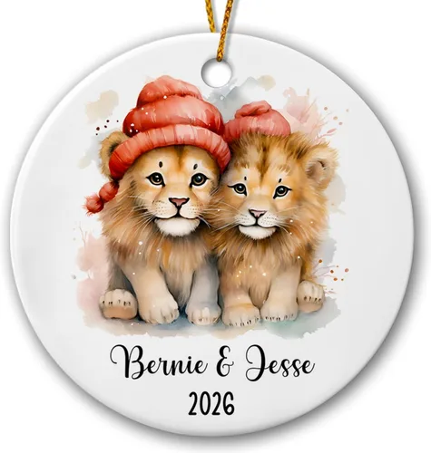 Adorno de cerámica personalizado para pareja de leones 2026, regalos para parejas recién nacidas, novio, novia, adorno para parejas de leones, árbol