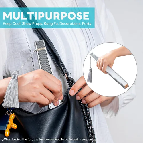 Miniatura 6 de TISUR Ventilador de mano plegable de titanio, ventilador de mano chino de Kung Fu Tai Chi, festival plegable, equipo Edc y artilugios para hombres
