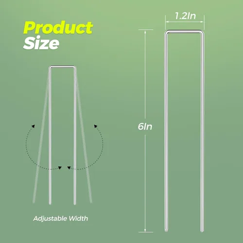 Miniatura 4 de Verdeluxe Paquete de 25 Grapas de Jardín, Estacas de Jardín Galvanizadas en Forma de U de 6 Pulgadas Calibre 11, Estacas Resistentes para Patio